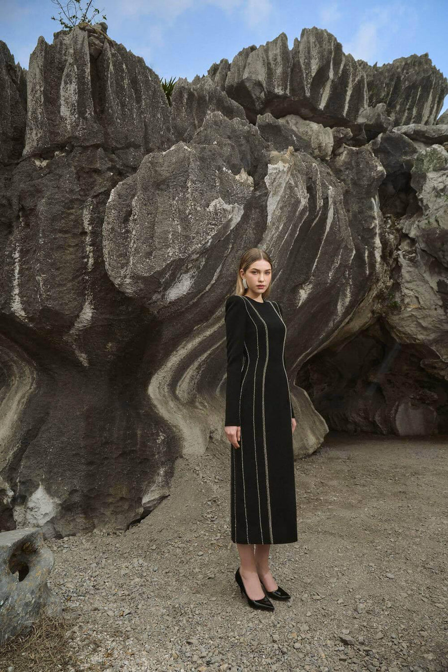 Stephanie Sheath Long Sleeved Crepe Midi Dress Midi Dress TRACY STUDIO