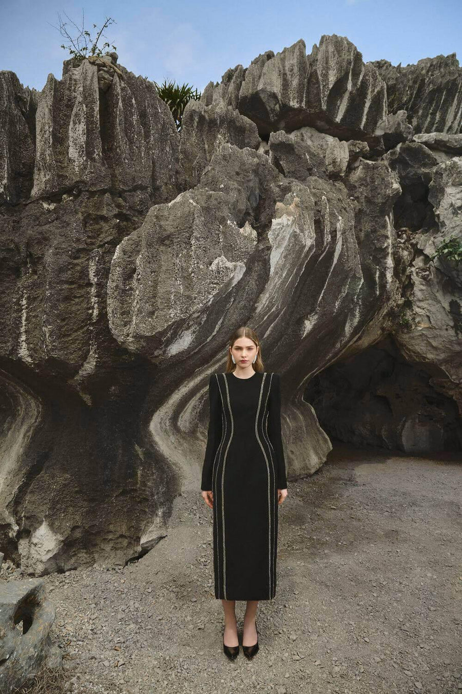 Stephanie Sheath Long Sleeved Crepe Midi Dress Midi Dress TRACY STUDIO