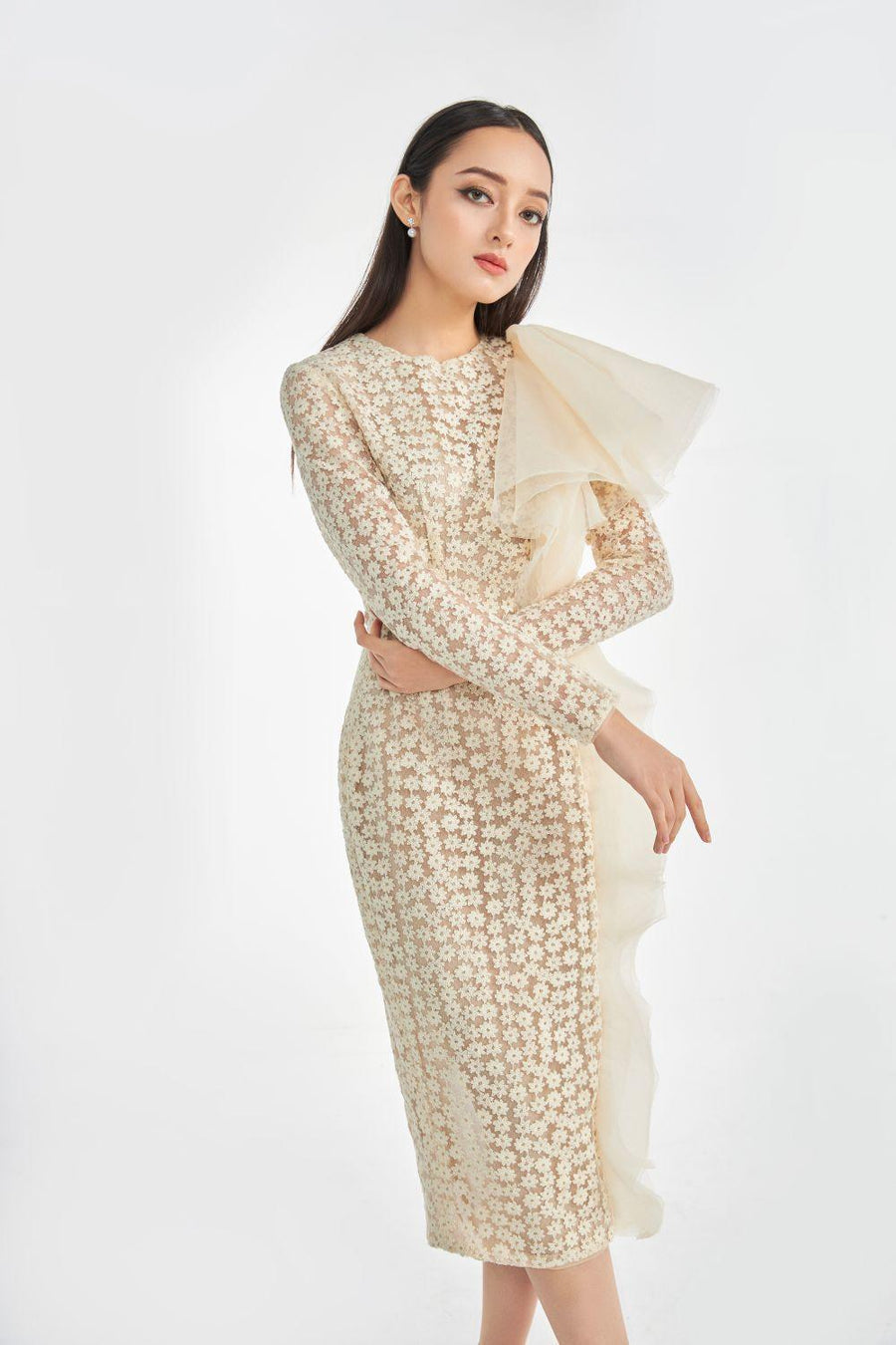 Sterling Pencil Long Sleeved Silk Organza Midi Dress 2