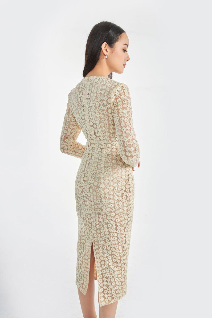 Sterling Pencil Long Sleeved Silk Organza Midi Dress 3