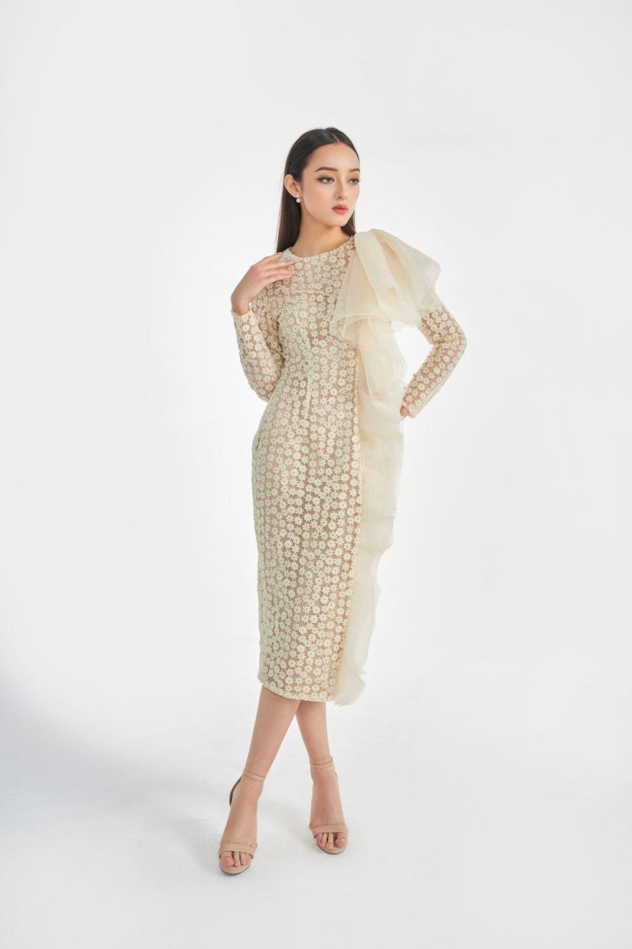 Sterling Pencil Long Sleeved Silk Organza Midi Dress 5