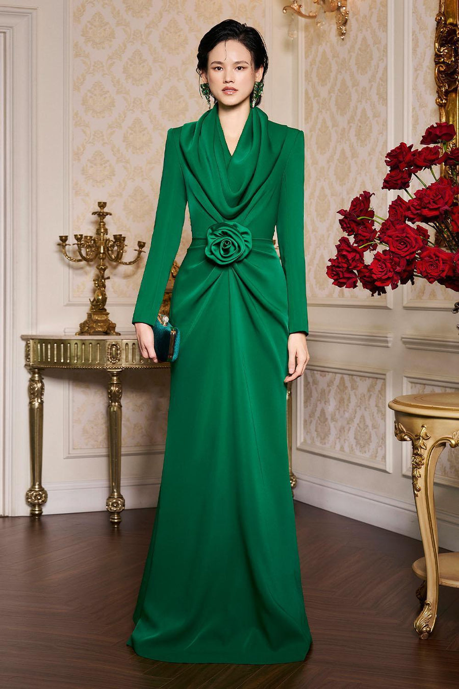 Sunny Sheath Hooded Neck Crepe Floor Length Dress Gown Dress I.H.F Atelier