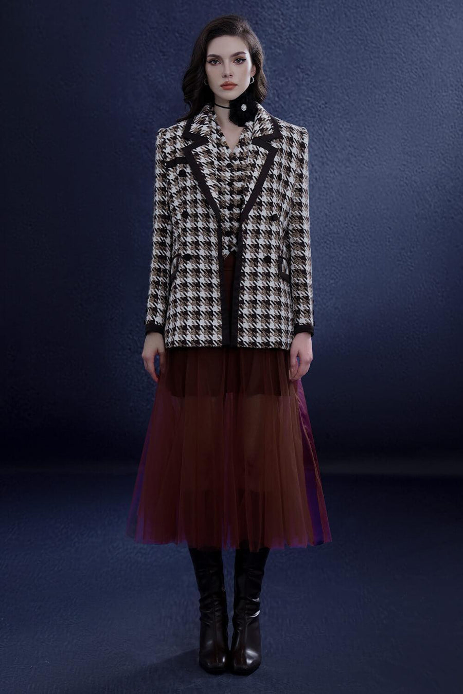 Svelte Straight Notch Lapel Tweed Blazer Blazer Rosee de Matin