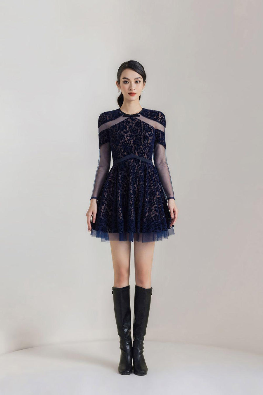 Sybil A-line Round Neck Lace Mini Dress 2