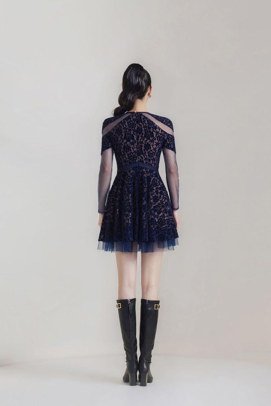 Sybil A-line Round Neck Lace Mini Dress 5