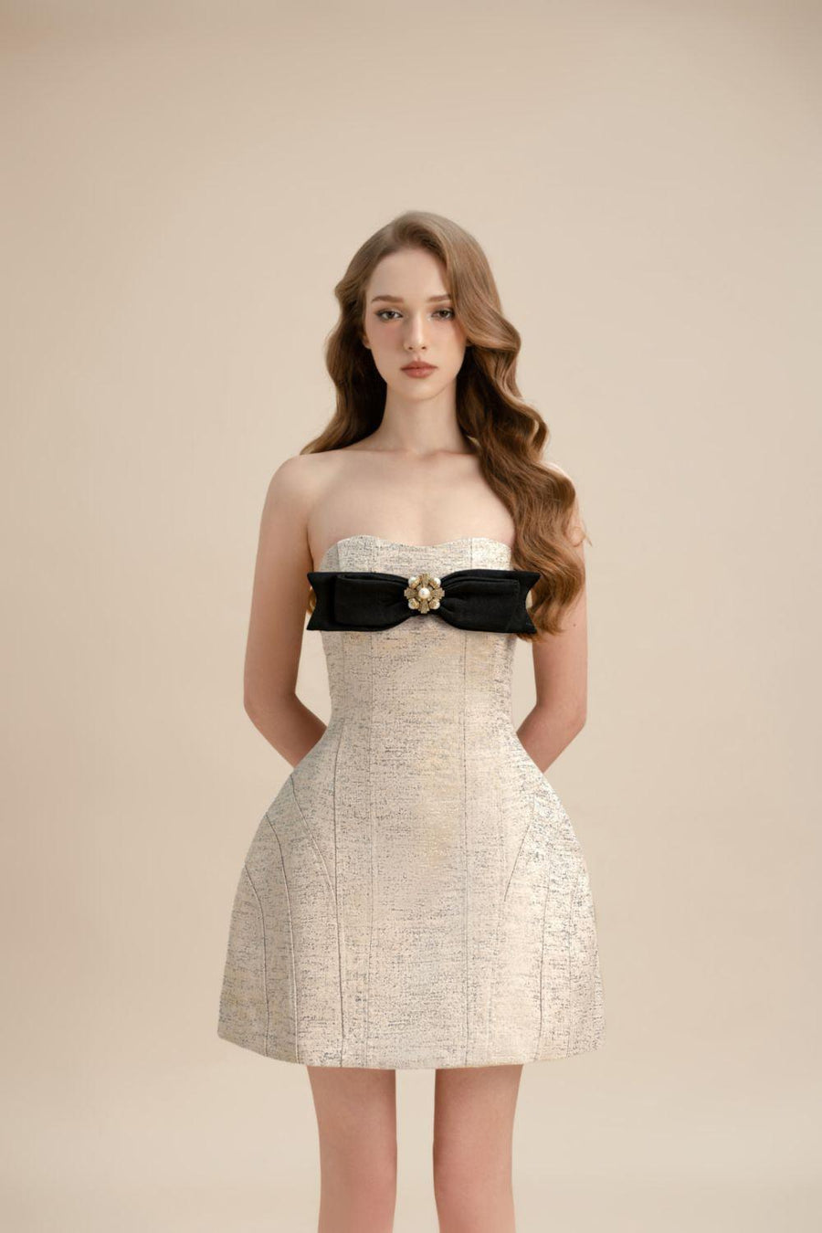 Tamsin Strapless Bow Jacquard Mini Dress Mini Dress LAMORIS