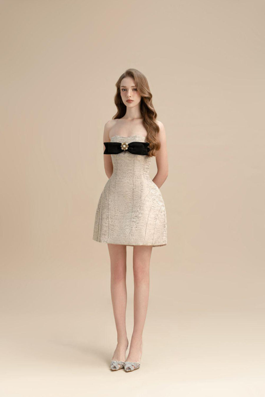 Tamsin Strapless Bow Jacquard Mini Dress Mini Dress LAMORIS