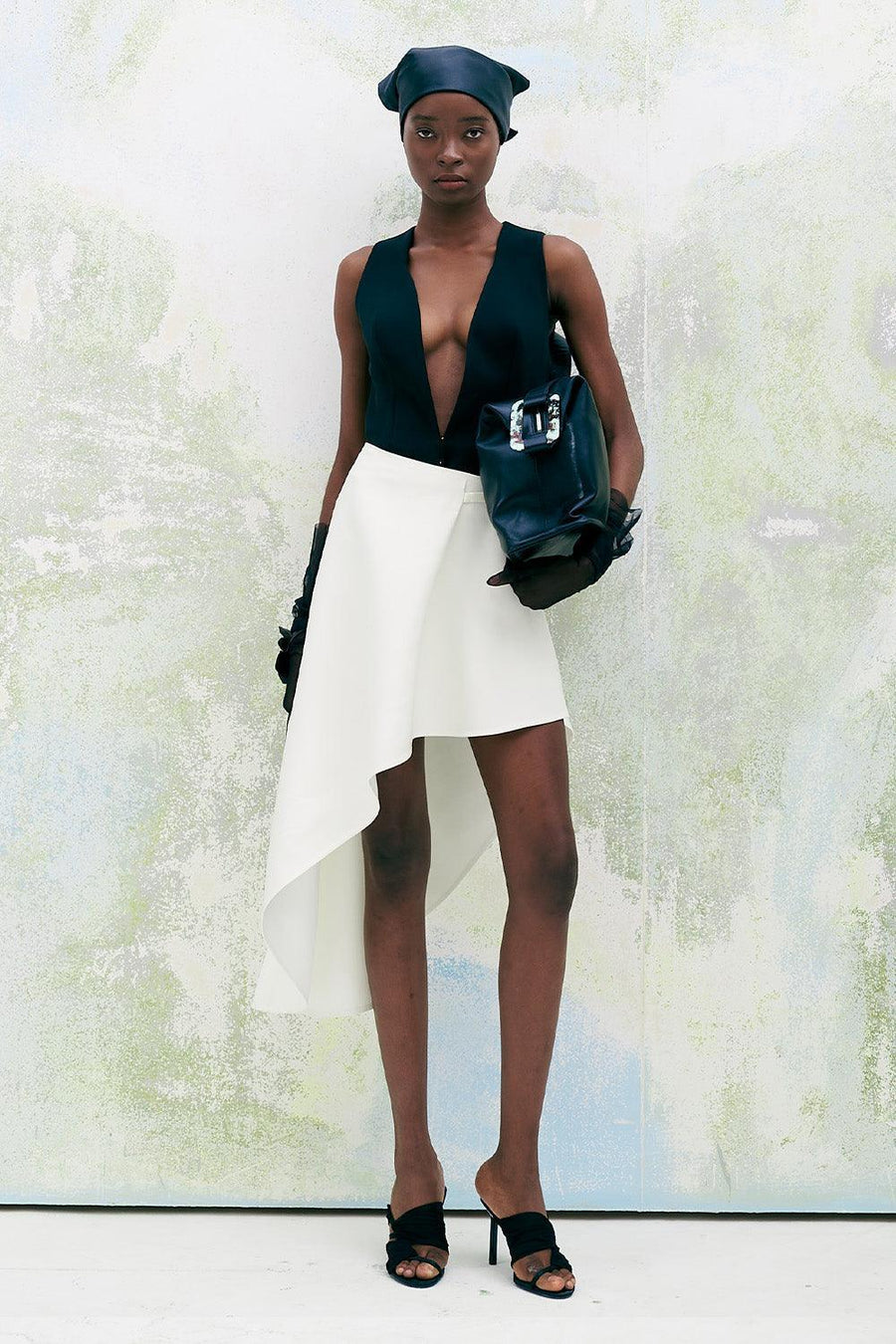 Terraced Asymmetric Back Zipper Twill Calf Length Skirt Skirt Lecia RTW