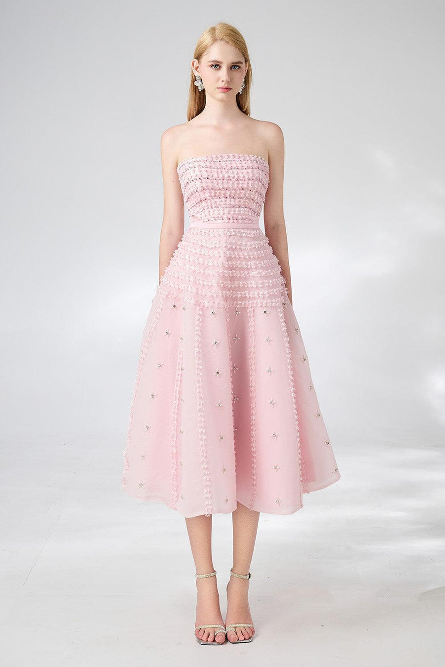Terry Strapless Stone Organza Midi Dress 7