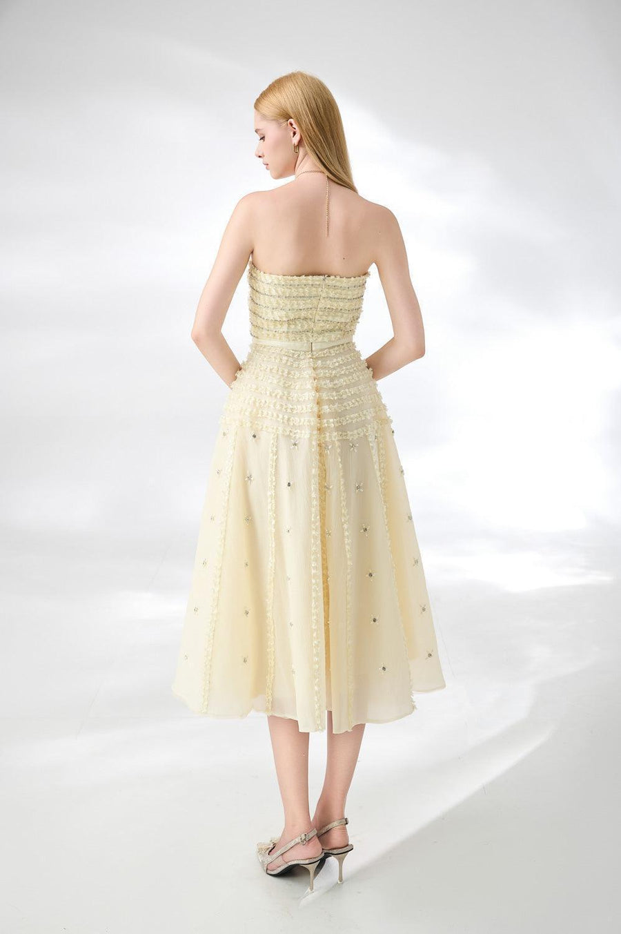 Terry Strapless Stone Organza Midi Dress 10