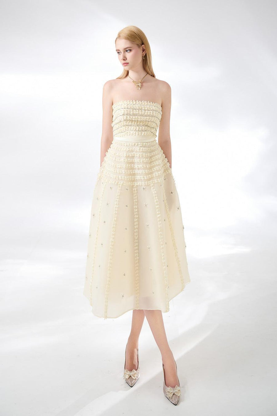 Terry Strapless Stone Organza Midi Dress 13