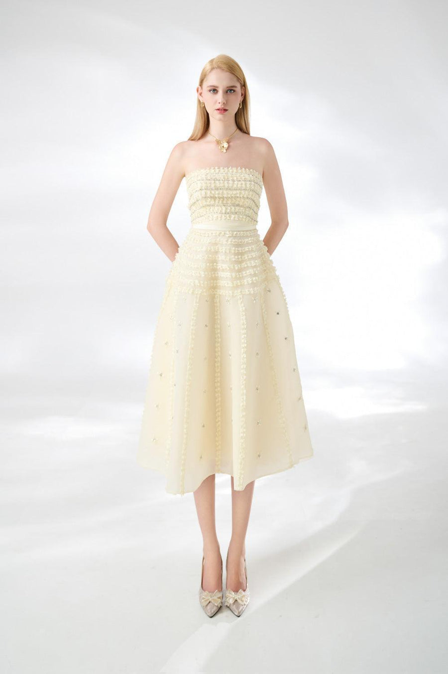 Terry Strapless Stone Organza Midi Dress 14