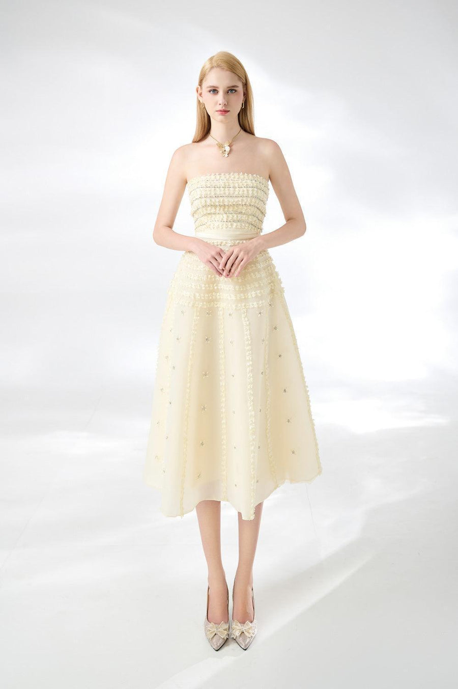 Terry Strapless Stone Organza Midi Dress 15