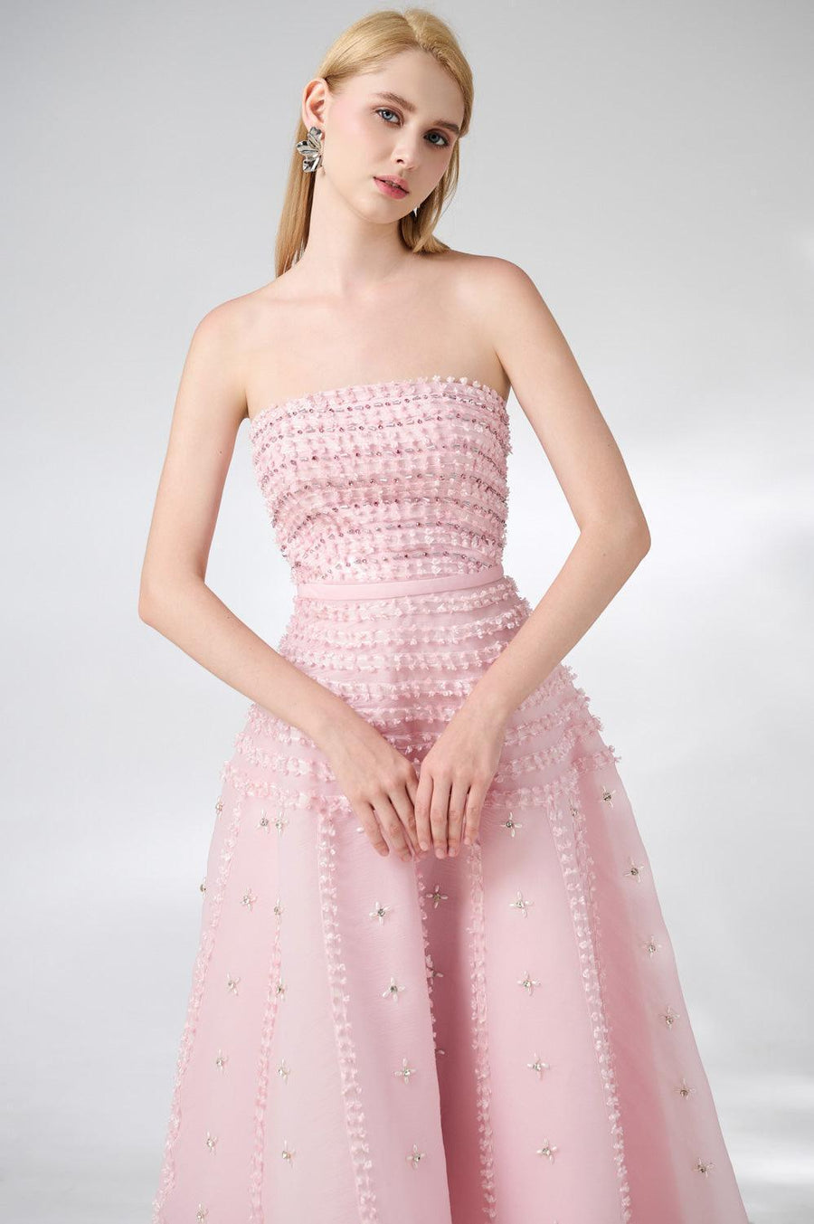 Terry Strapless Stone Organza Midi Dress 2