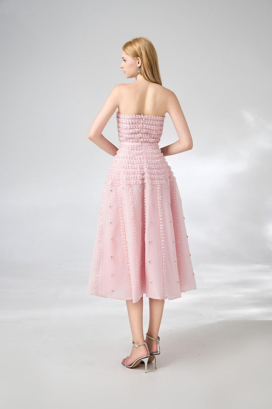 Terry Strapless Stone Organza Midi Dress 4