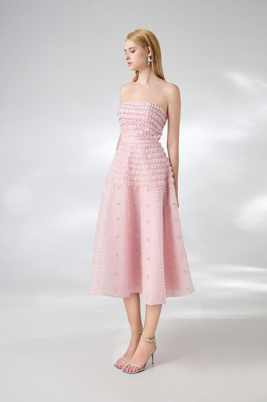 Terry Strapless Stone Organza Midi Dress 5