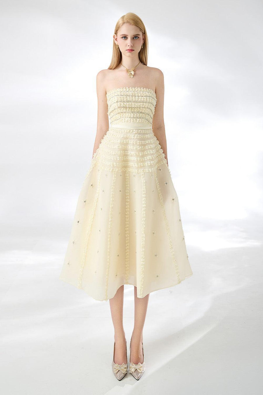 Terry Strapless Stone Organza Midi Dress 9
