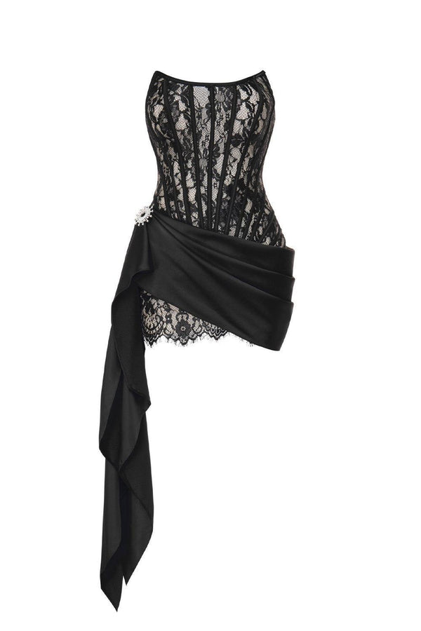 Tessa Strapless Scoop Neck Mesh Sequin Mini Dress Mini Dress LASSY