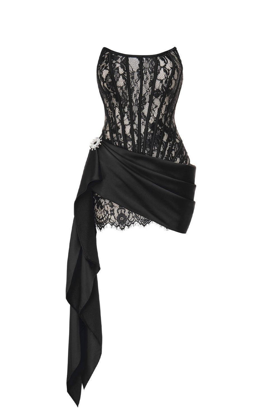 Tessa Strapless Scoop Neck Mesh Sequin Mini Dress Mini Dress LASSY