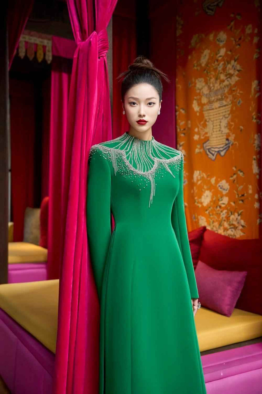 Textur A-line Stone Velvet Satin Maxi Dress