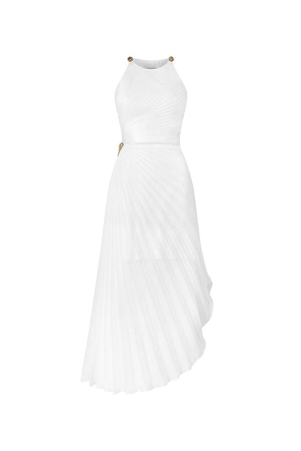 Thalia Pleated Halter Neck Organza Ankle Length Dress