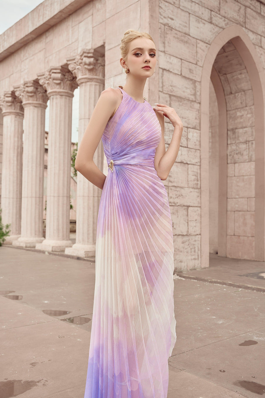 Thalia Pleated Halter Neck Organza Ankle Length Dress Maxi Dress Calista de Minh Thanh