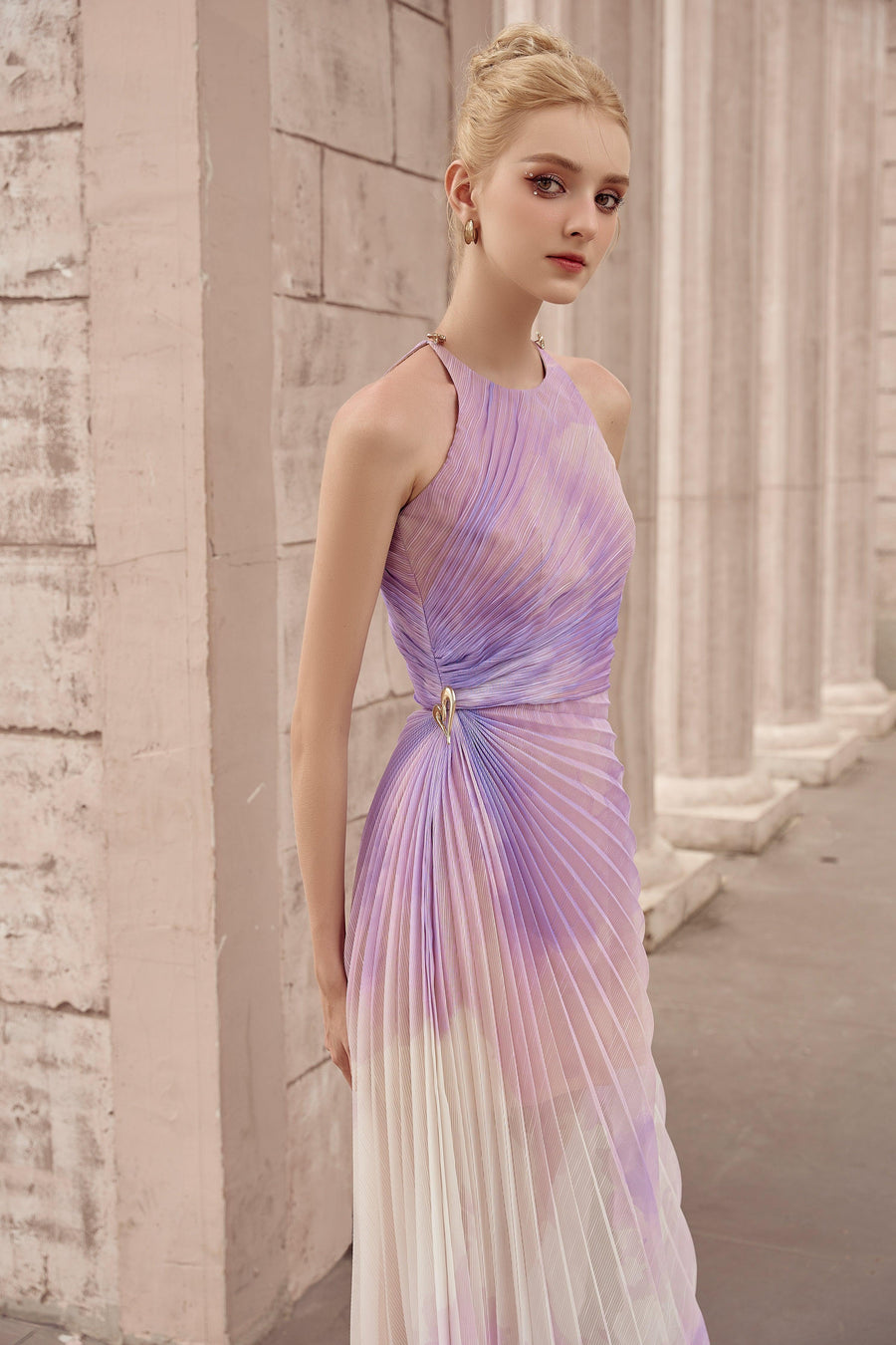 Thalia Pleated Halter Neck Organza Ankle Length Dress Ombre Maxi Dress Calista de Minh Thanh