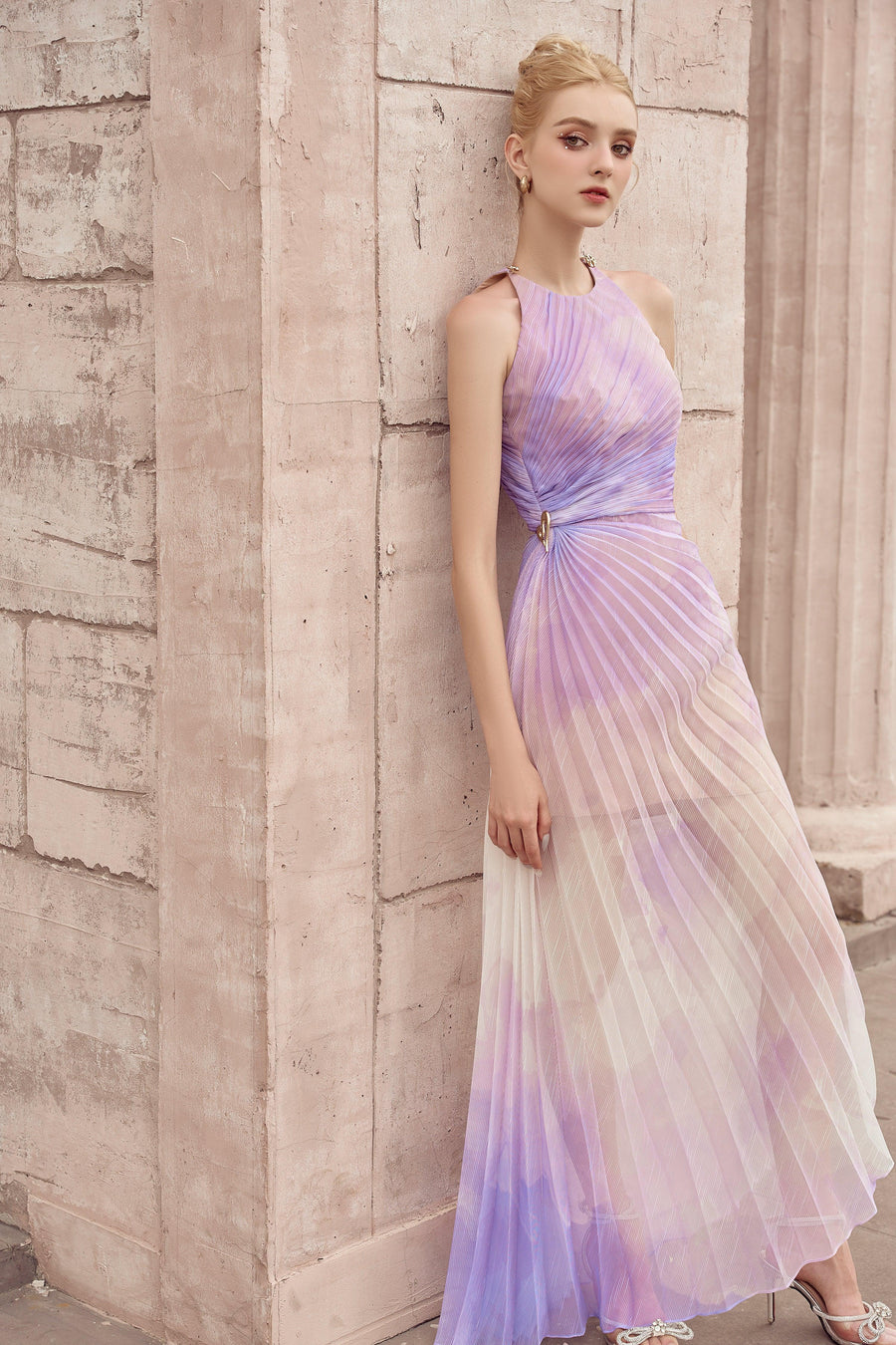 Thalia Pleated Halter Neck Organza Ankle Length Dress Maxi Dress Calista de Minh Thanh