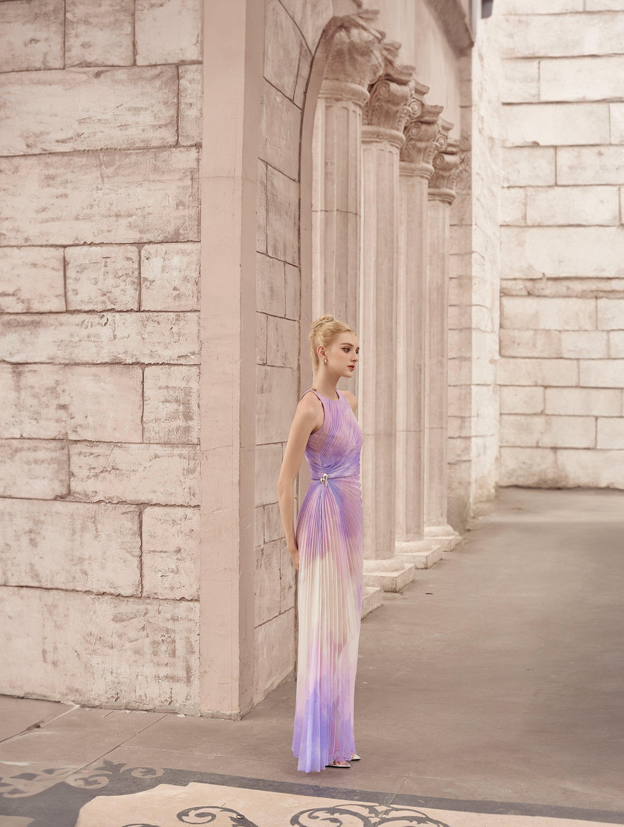 Thalia Pleated Halter Neck Organza Ankle Length Dress Maxi Dress Calista de Minh Thanh