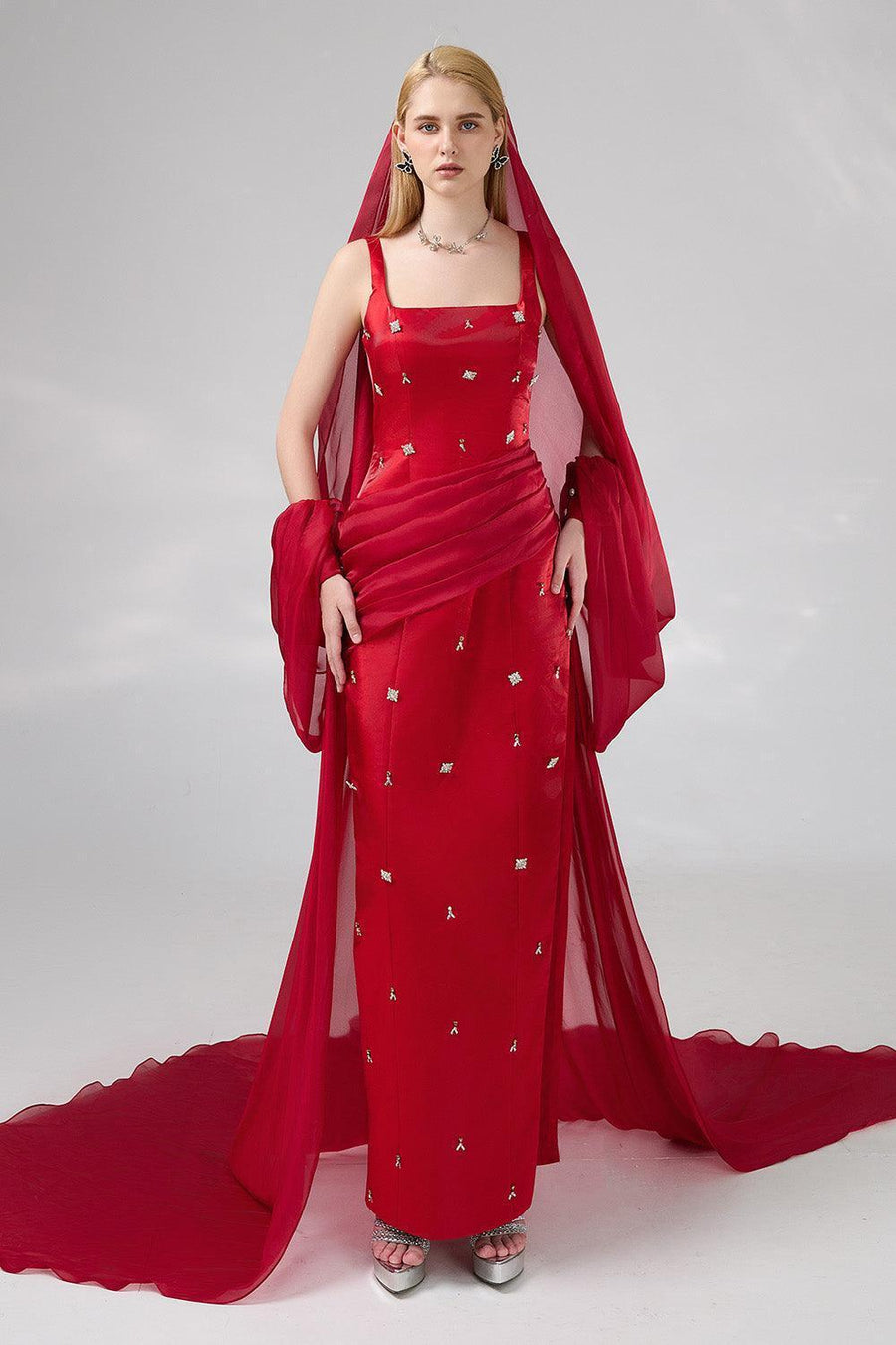 Thatcher Sheath Side Slit Twill Floor Length Set 8