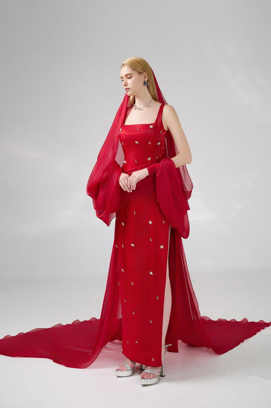Thatcher Sheath Side Slit Twill Floor Length Set 7
