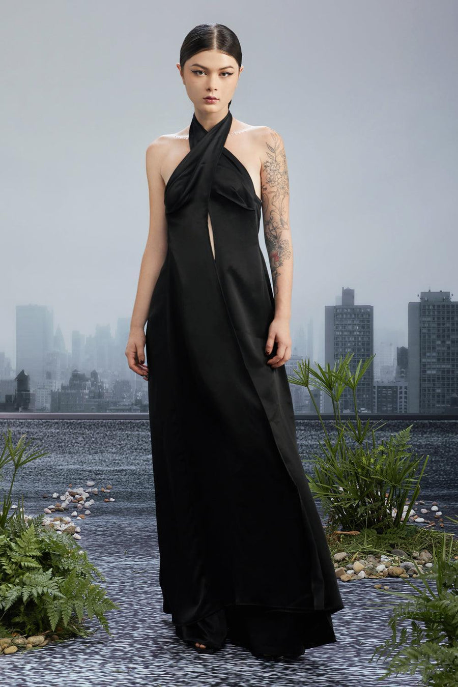 The Edge Halter Twisted Silk Floor Length Set 1