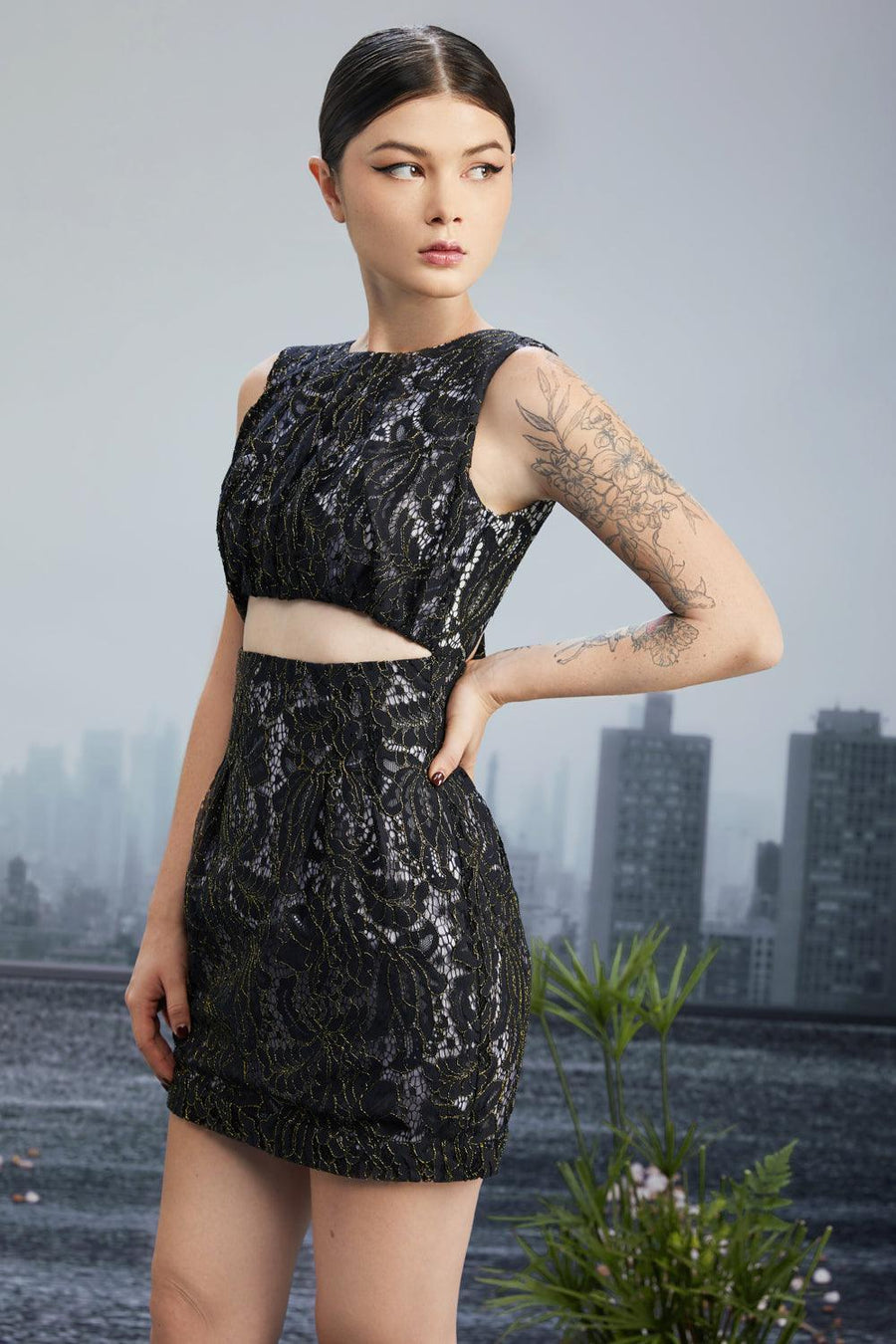 The Sumerian Bodycon Cut-Out Silk Lace Mini Dress 2