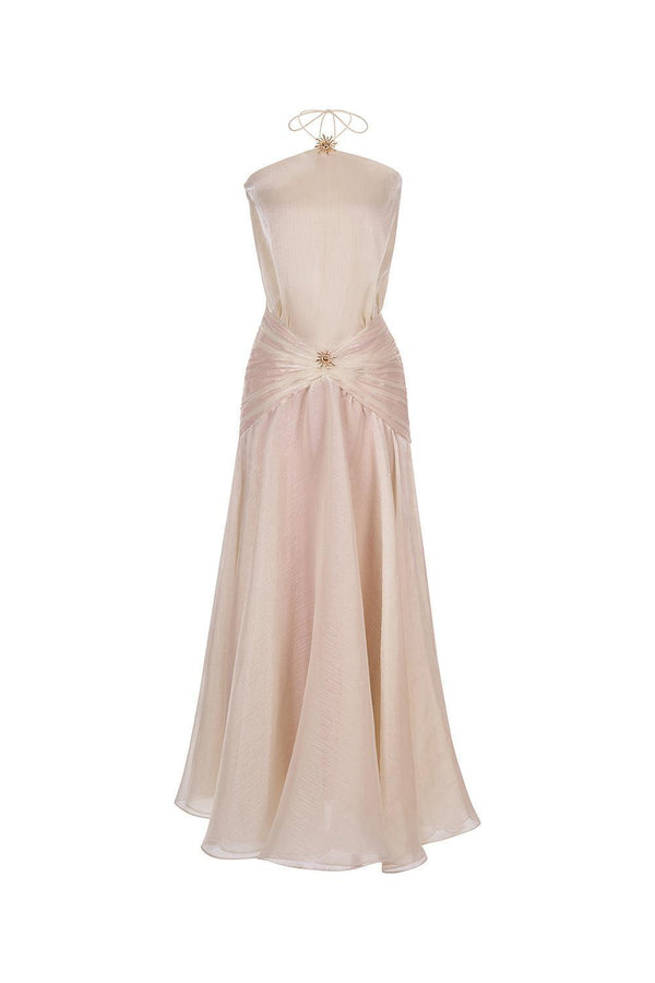 The Sun Halter Sleeveless Chiffon Floor Length Dress