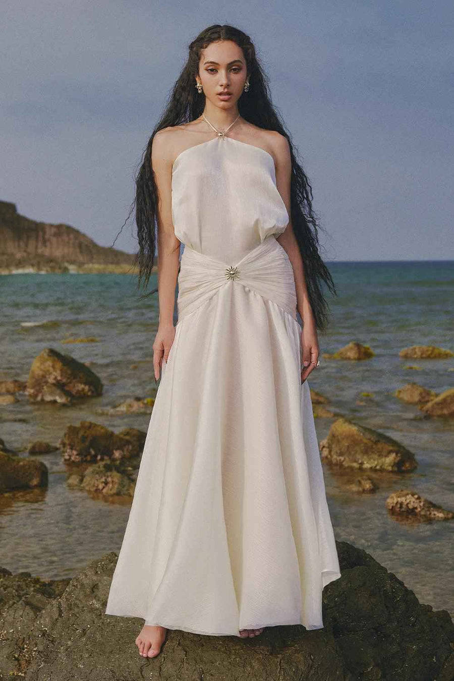 The Sun Halter Sleeveless Chiffon Floor Length Dress