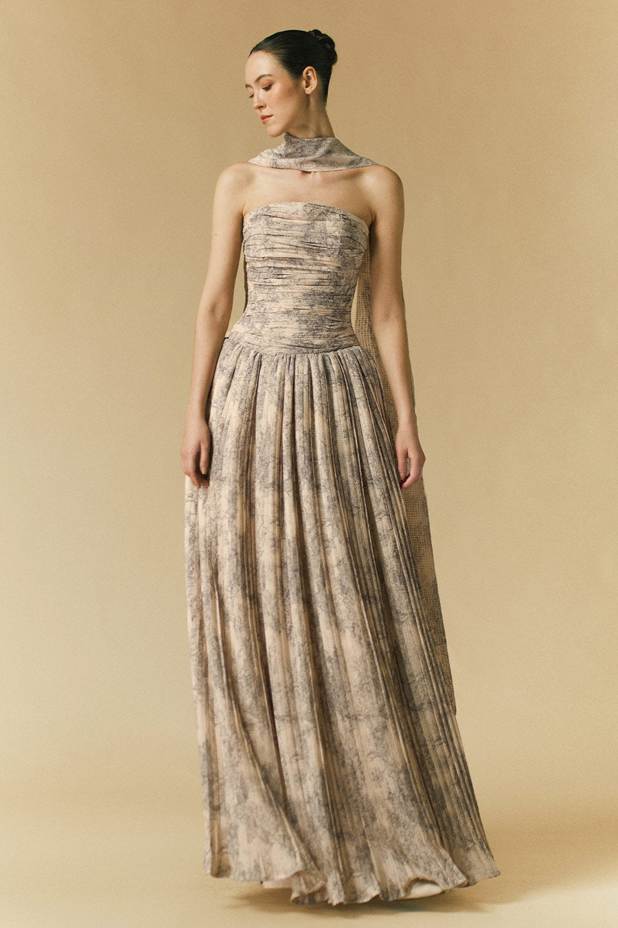 Cascade Gathered Open Shoulder Polyester Floor Length Dress 7