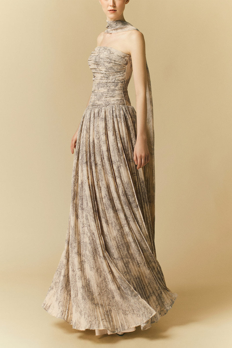 Cascade Gathered Open Shoulder Polyester Floor Length Dress 9