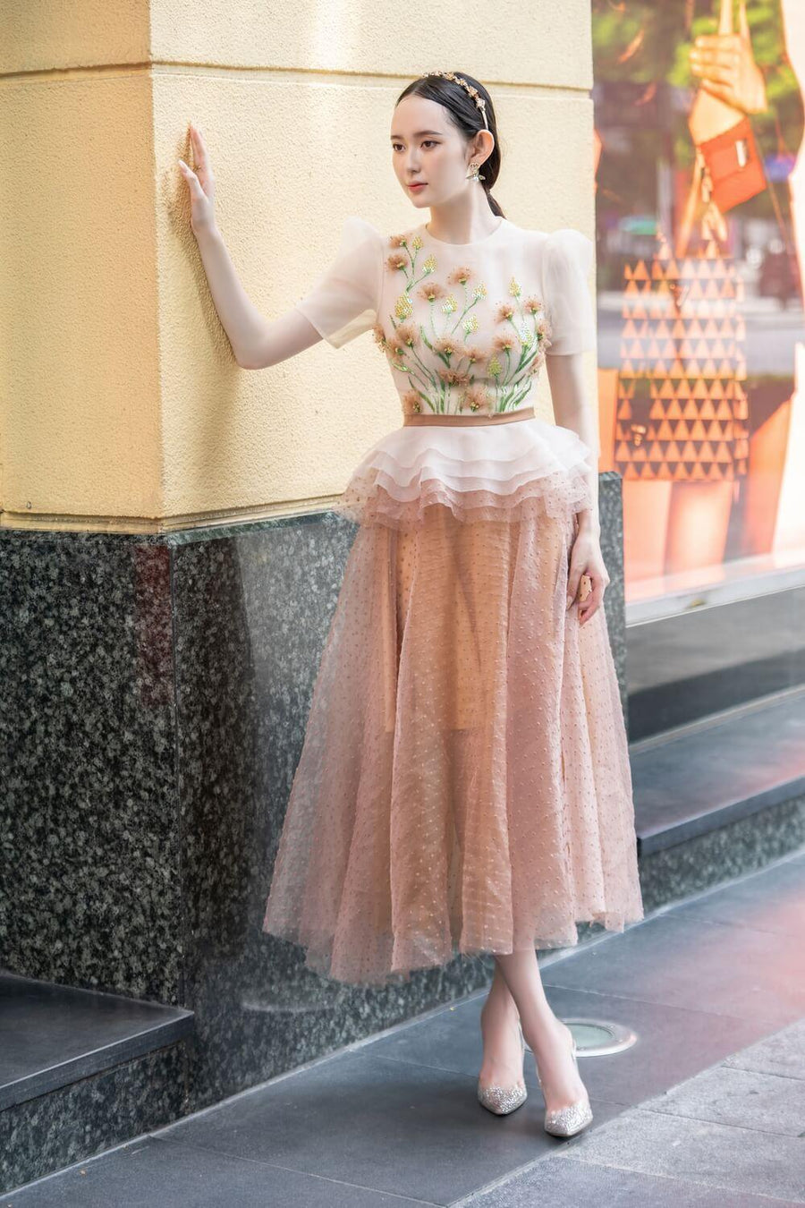 Thirlby Peplum Ruffle Layer Organza Midi Dress 10