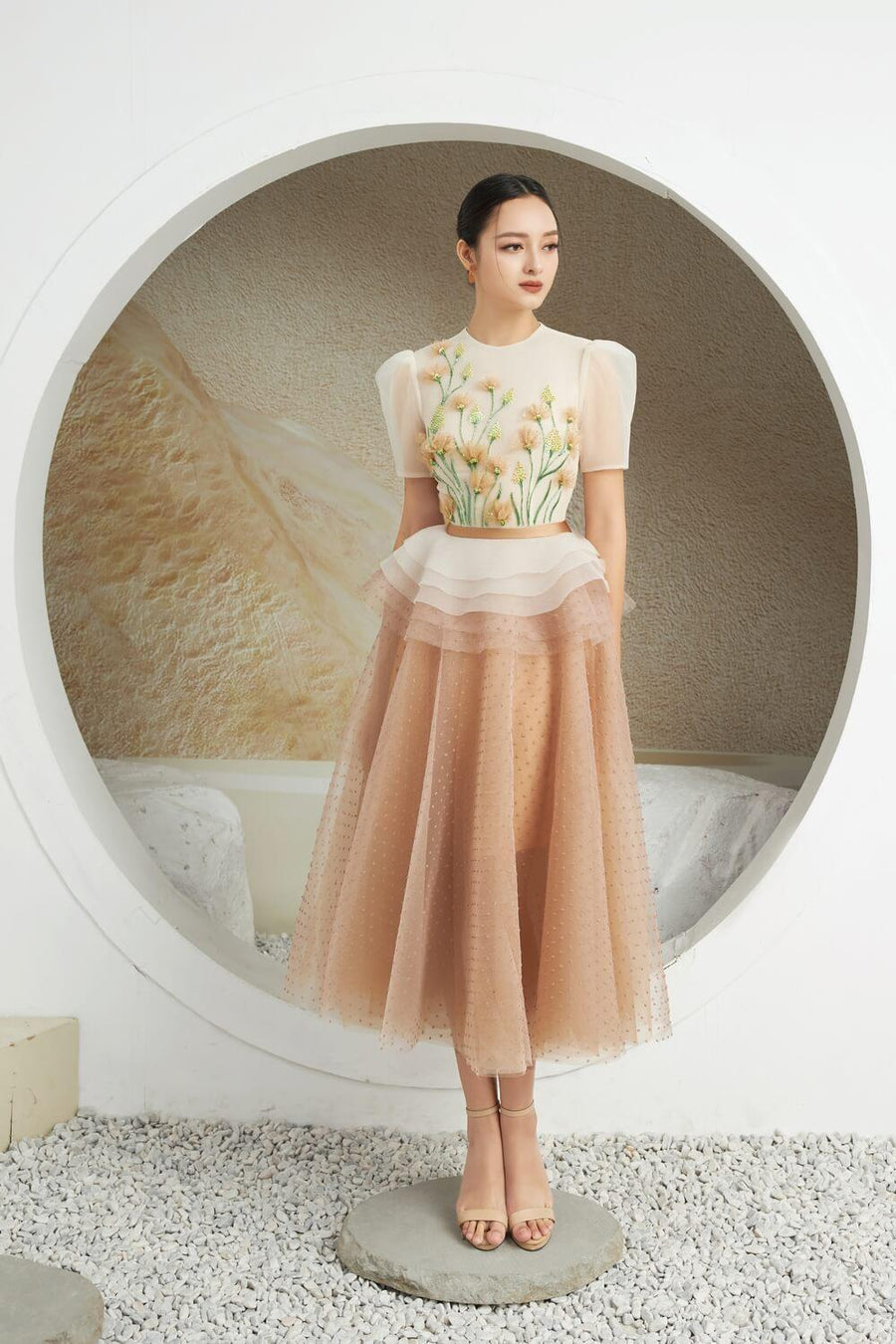 Thirlby Peplum Ruffle Layer Organza Midi Dress 3
