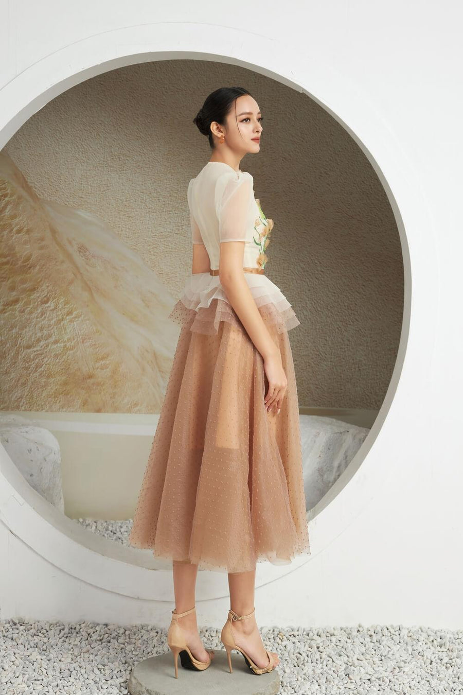 Thirlby Peplum Ruffle Layer Organza Midi Dress 4