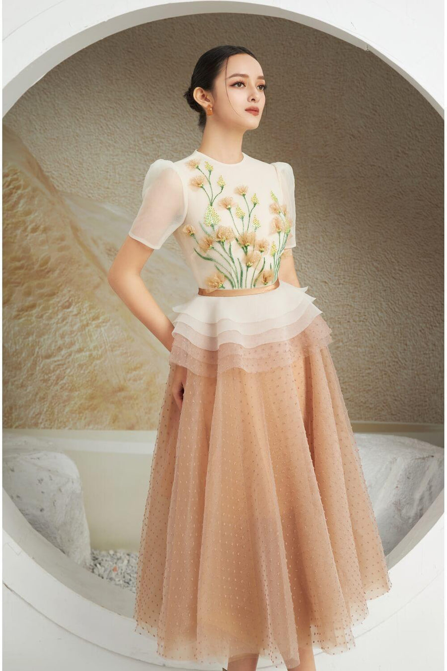 Thirlby Peplum Ruffle Layer Organza Midi Dress 5