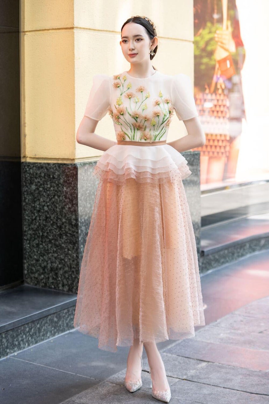 Thirlby Peplum Ruffle Layer Organza Midi Dress 6