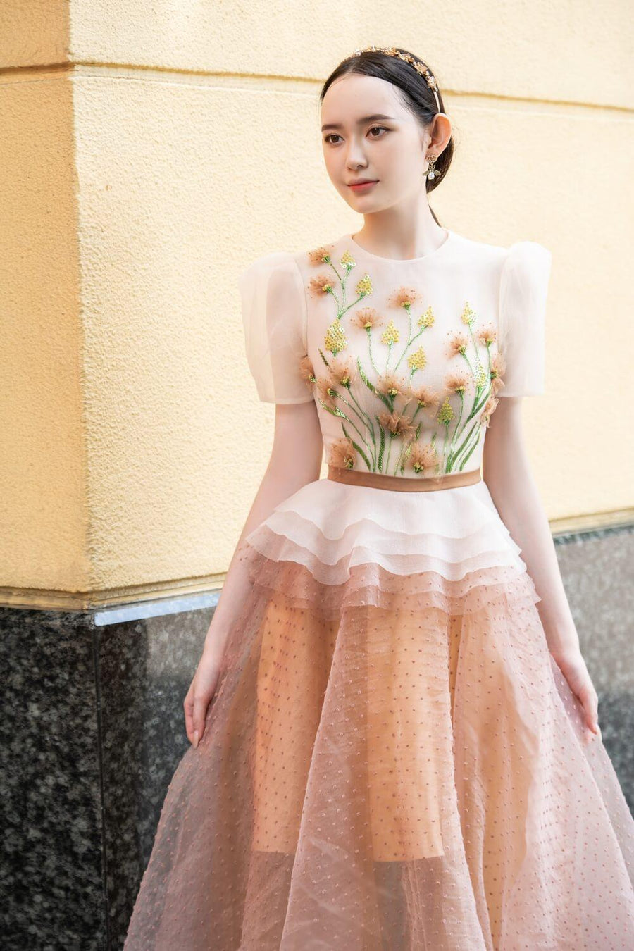 Thirlby Peplum Ruffle Layer Organza Midi Dress 7
