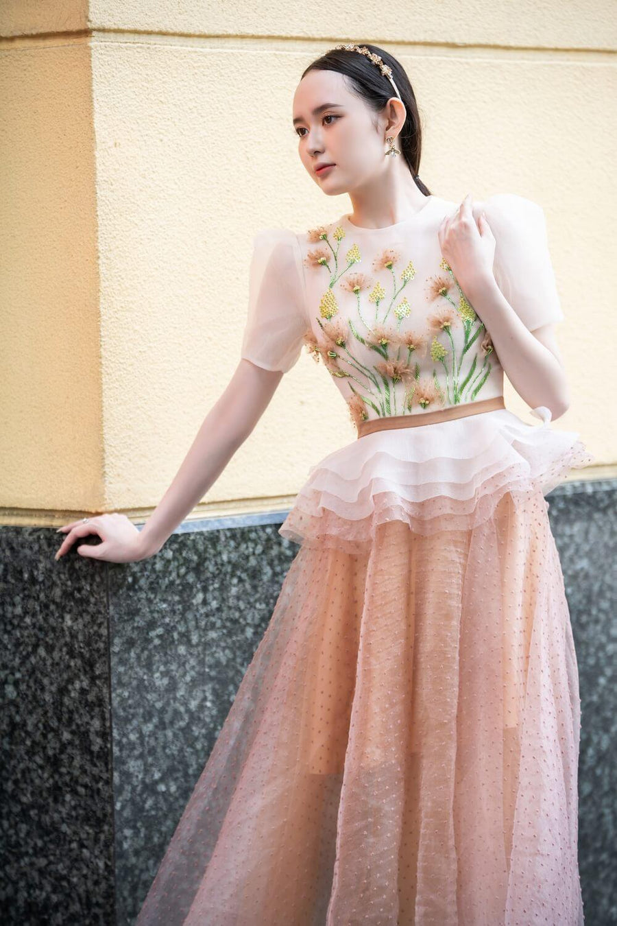 Thirlby Peplum Ruffle Layer Organza Midi Dress 8