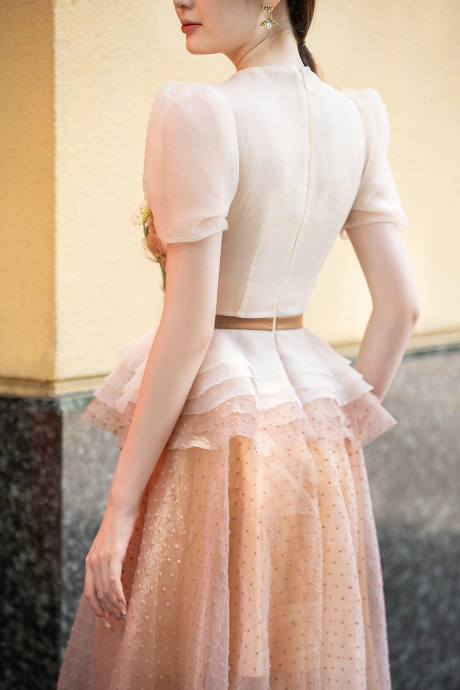 Thirlby Peplum Ruffle Layer Organza Midi Dress 9