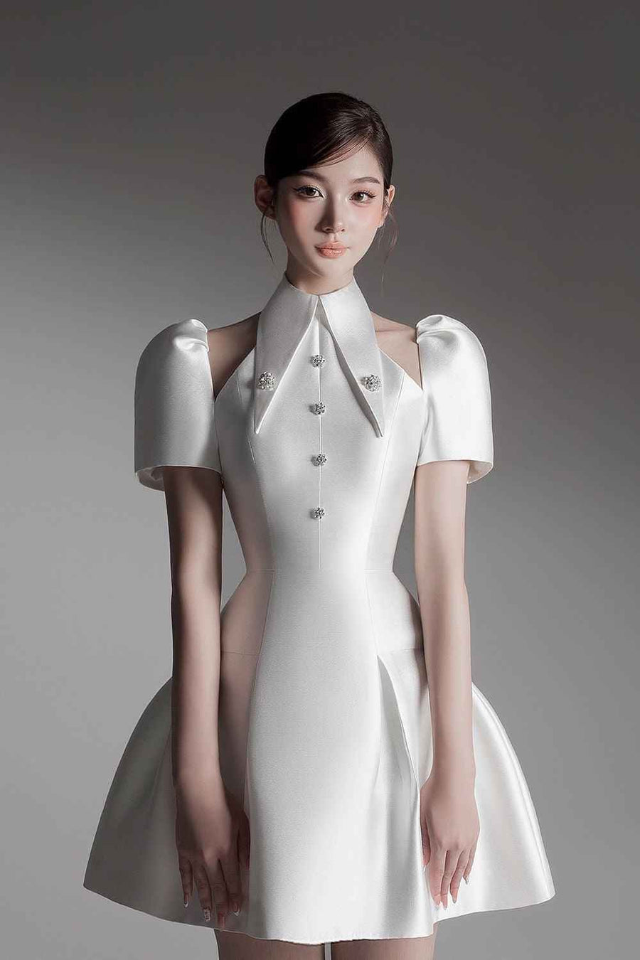 Thy Fit and Flare Puffy Sleeved Taffeta Mini Dress