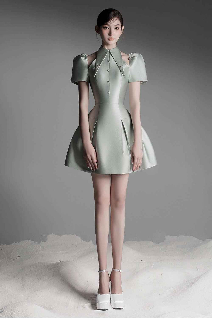 Thy Fit and Flare Puffy Sleeved Taffeta Mini Dress