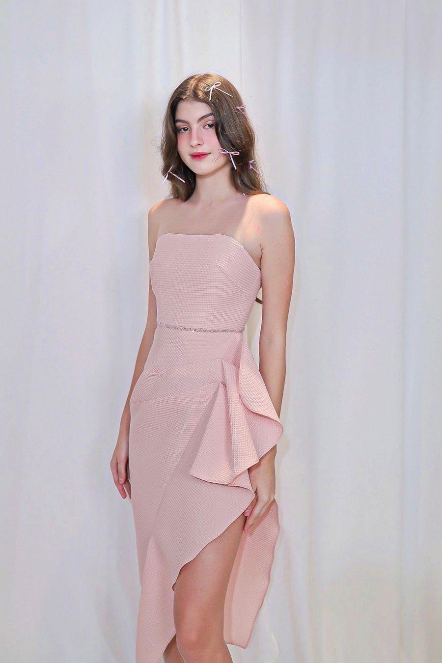 Tiffany Asymmetric Side Slit Foam Synthetic Midi Dress 2