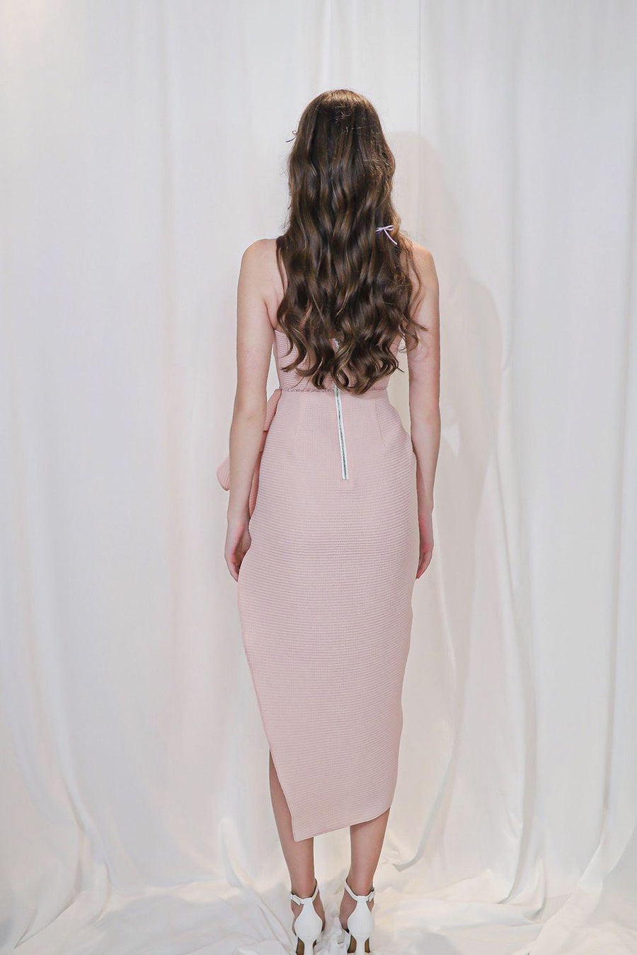 Tiffany Asymmetric Side Slit Foam Synthetic Midi Dress 3