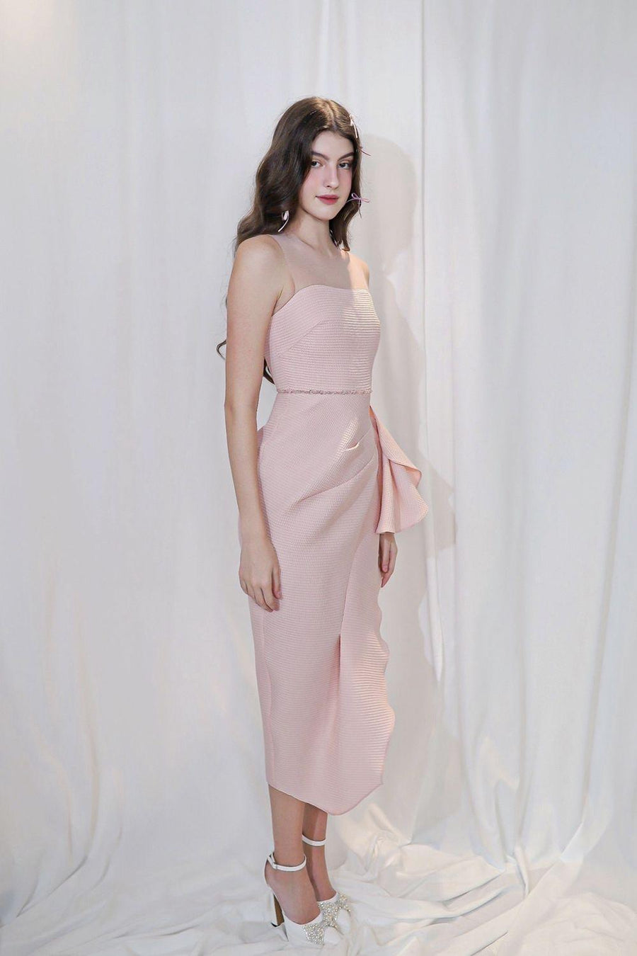 Tiffany Asymmetric Side Slit Foam Synthetic Midi Dress 5